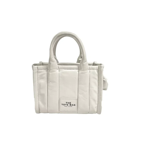 Marc Jacobs The Shiny Crinkle Micro Tote Leather Crossbody Handbag White