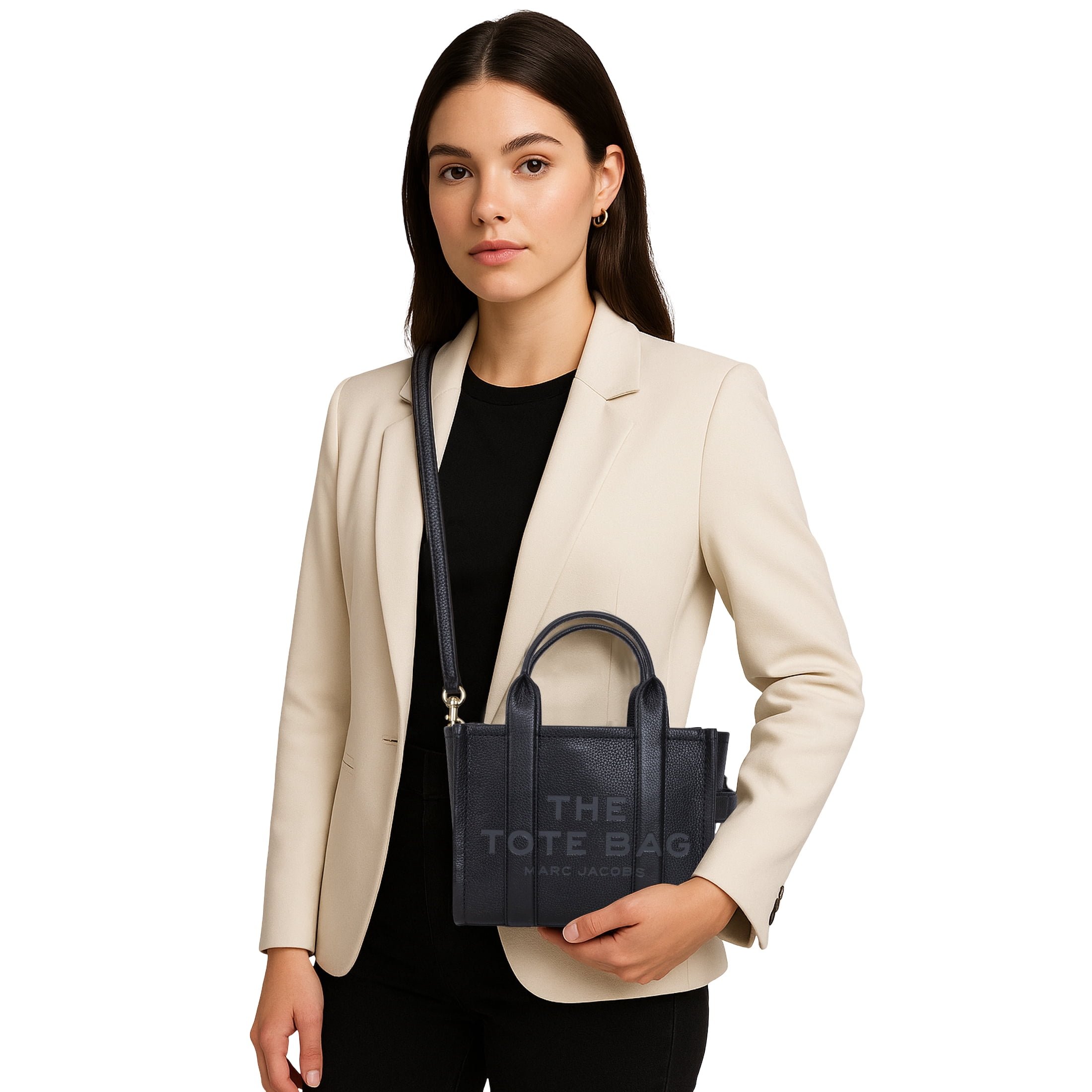 Marc Jacobs Designer Black Leather Micro Tote Handbag, 10