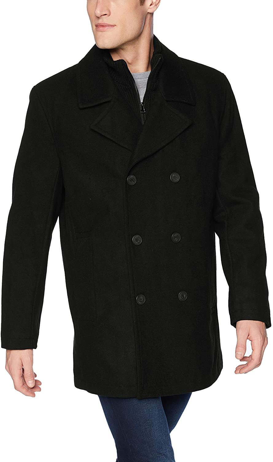 Marc New York by Andrew Marc Men's Burnett Melton Wool Pea Coat Jacket,  Charcoal, X-Large