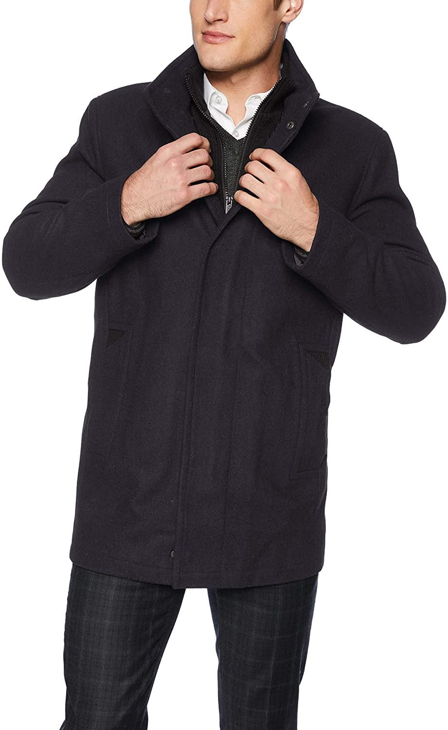 Marc New York by Andrew Marc Men s Coyle Wool Stand Collar Jacket with Knit Bib Insert Ink Small