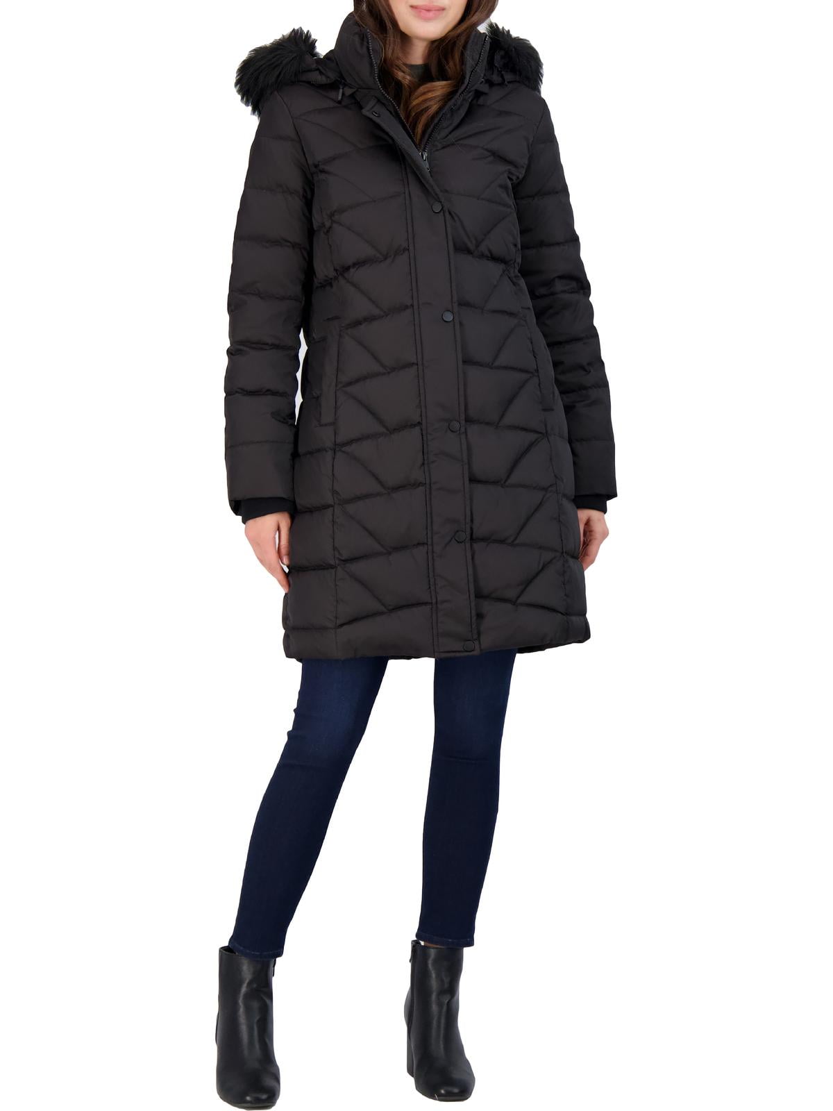 Marc New York by Andrew Marc Womens Medina Faux Fur Trim Quilted Down Coat