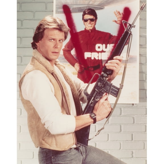 Marc Singer Side View Posed in Leather Vest with Rifle Portrait Photo Print (24 x 30)