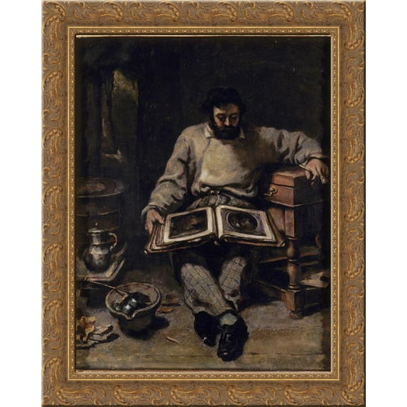 Marc Trapadoux is Examining the Book of Prints 24x20 Gold Ornate Wood Framed Canvas Art by Gustave Courbet
