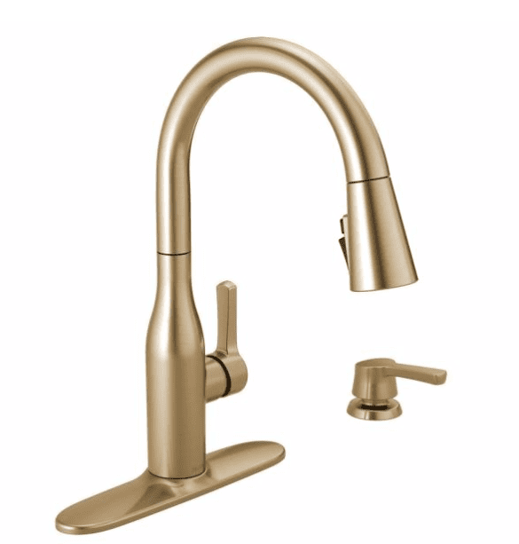 Champagne Bronze Single Handle Pull Down Kitchen Faucet with Soap Dispenser