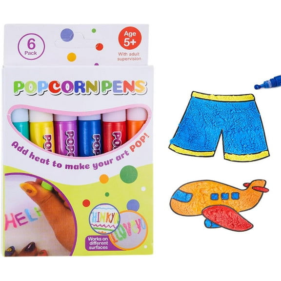 Marcadores Puffy Markers, Puffy Paint Pen, Magic Pop Corn Color Pen Set, 6 Color