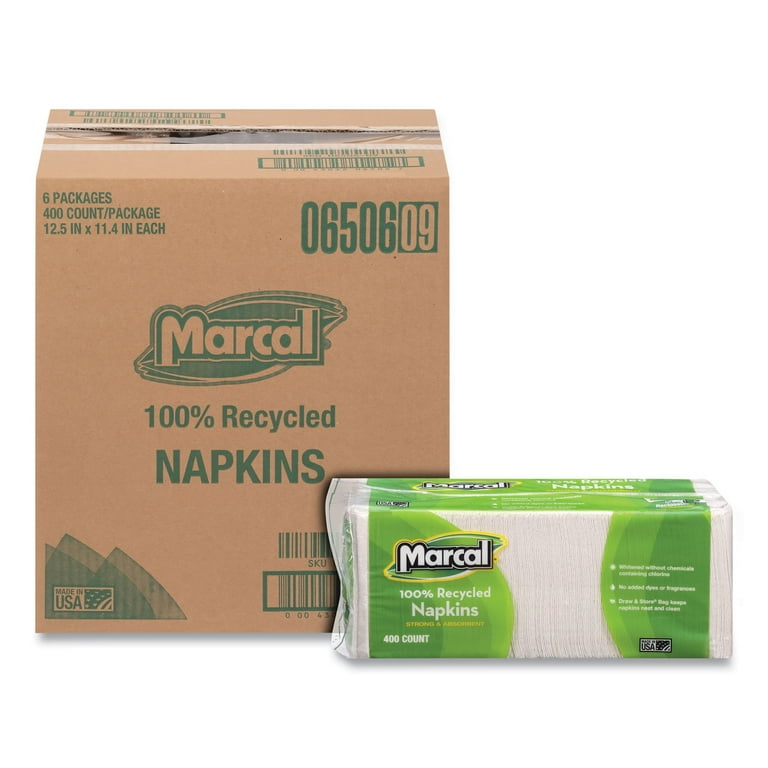 100% Recycled Lunch Napkins, 1-Ply, 11.4 x 12.5, White, 400/Pack 100% Recycled Lunch Napkins, 1-Ply, 11.4 x 12.5, White, 400/Pack