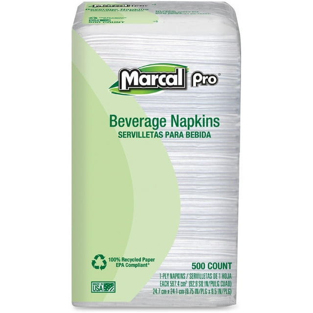 Marcal Beverage Napkins 1-Ply 9-1/4"x9-1/2" 500/PK White 0028PK