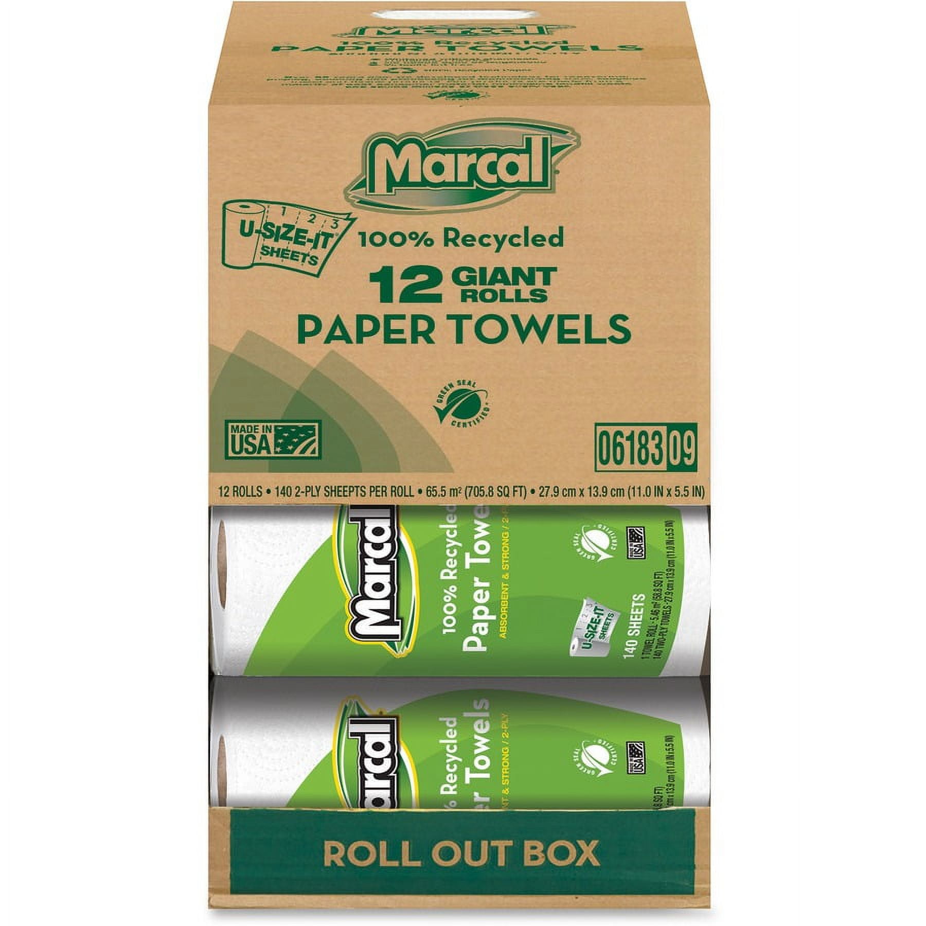 Marcal Giant Paper Towel in a Roll Out Carton - 2 Ply - 140 Sheets/Roll - White - Paper - Perforated - For Office Building, Washroom, Restroom - 12 / Carton Marcal Giant Paper Towel in a Roll Out Carton - 2 Ply - 140 Sheets/Roll - White - Paper - Perforated - For Office Building, Washroom, Restroom - 12 / Carton