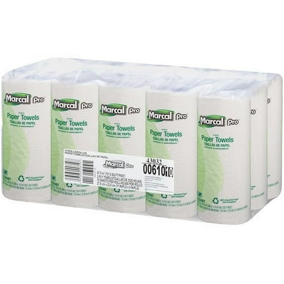 Marcal PRO 100% Premium Recycled Perforated Kitchen Roll Towels, 11 x 9, White, 70/Roll, 15 Rolls/Carton -MRC610