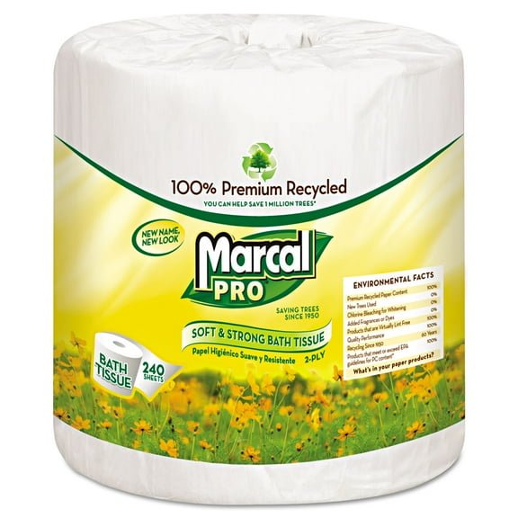 100% Recycled Bathroom Tissue Septic Safe, 2-Ply, White, 242 Sheets/Roll, 48 Rolls/Carton