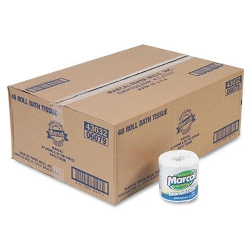 Marcal 100% Recycled, Soft & Absorbent Bathroom Tissue 2 Ply - 336 Sheets/Roll - White - Soft, Lint-free, Septic Safe - For Washroom - 48 / Carton