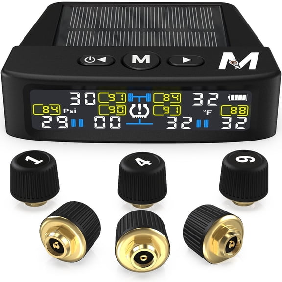 Marcala 2026 V2.0 Trailer Tire Pressure Monitoring System Set of 6 | 50-Foot Extended Range RV TPMS | 0-144 PSI for RV/Camper/Towing | Solar Charge & 6-Alarm Trailer TPMS | Prevent Flats & be Safer