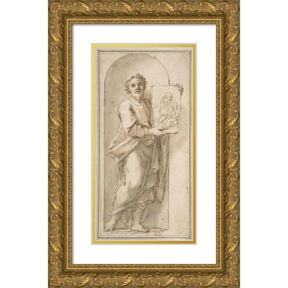 Marcantonio Franceschini 11x18 Gold Ornate Wood Frame and Double Matted Museum Art Print Titled - Saint Luke Holding a Painting of the Virgin and Child. (1648-1729)