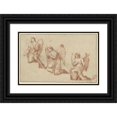 thumbnail image 1 of Marcantonio Franceschini 18x13 Black Ornate Wood Framed Double Matted Museum Art Print Titled - Three Studies of Kneeling Angels Torches (1690 - 1699), 1 of 5