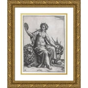 Marcantonio Raimondi 15x18 Gold Ornate Wood Frame and Double Matted Museum Art Print Titled - Prudence (C. 1513-1514)