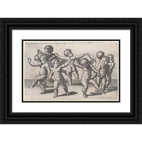 Marcantonio Raimondi 24x17 Black Ornate Framed Double Matted Museum Art Print Titled: Dance of Cupids