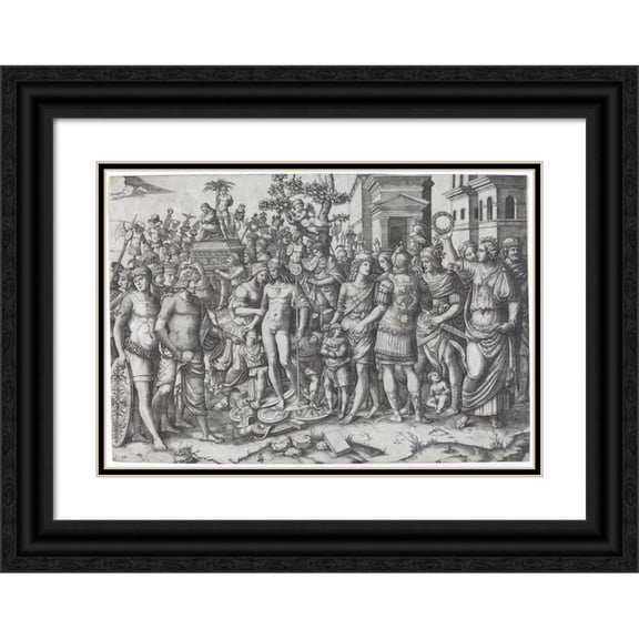Marcantonio Raimondi 24x18 Black Ornate Framed Double Matted Museum Art Print Titled: Triumph