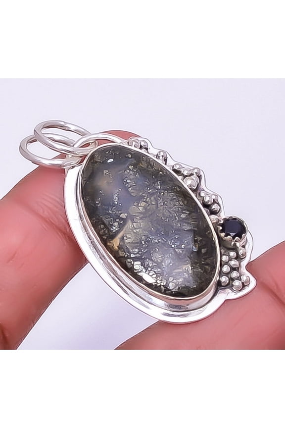 Marcasite - Callahan Mine & Black Onyx 925 Sterling Silver Pendant 1.56" P_22_7, Christmas Sale, Birthday Gift, Beautiful Jewelry For Woman