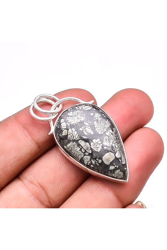 Marcasite - Callahan Mine Designer Handmade 925 Sterling Silver Pendant 1.76" Sku57, Black Pendant, Natural Gemstone Pendant
