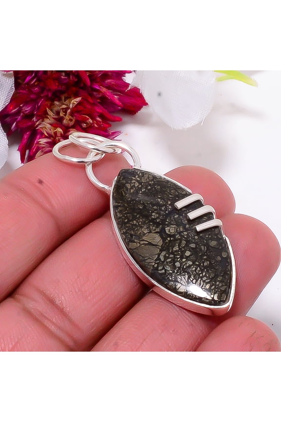 Marcasite - Callahan Mine Designer Handmade 925 Sterling Silver Pendant 1.79" Sku6, Green Pendant, Natural Gemstone Pendant