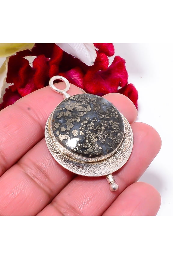 Marcasite - Callahan Mine Designer Handmade 925 Sterling Silver Pendant 1.95 Sku40, Green Pendant, Natural Gemstone Pendant