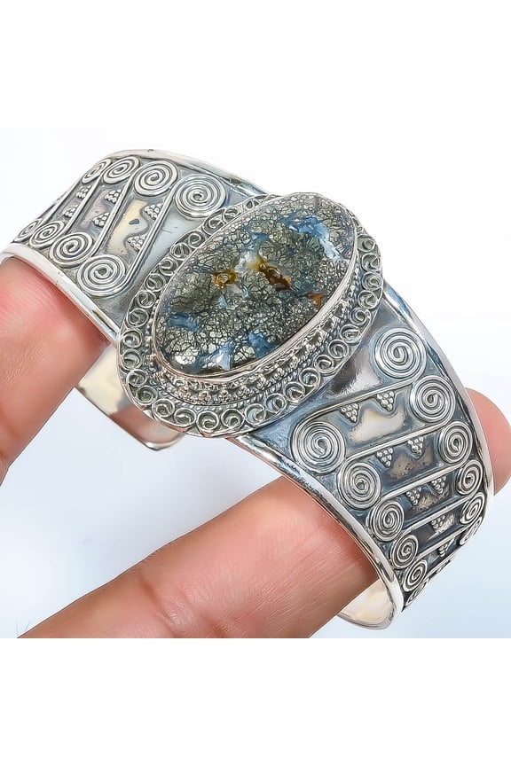 Marcasite - Callahan Mine Gemstone 925 Silver Plated Bali Cuff Adst. T3 A322, Valentine's Day Gift, Birthday Gift, Beautiful Jewelry For Woman & Girls