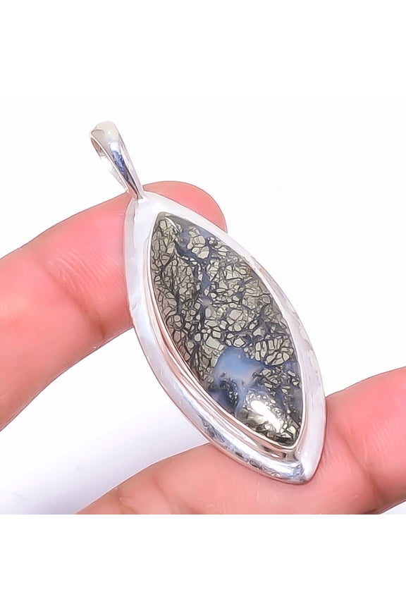 Marcasite - Callahan Mine Gemstone 925 Sterling Silver Pendant 2.11" A313, Christmas Gift, Gemstone Silver Jewelry, Marcasite Pendant, New Year Sale