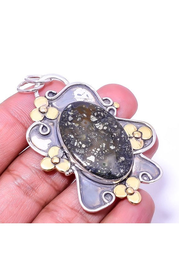 Marcasite - Callahan Mine Oxidised Two Tone 925 Sterling Silver Pendant 2.34"P18