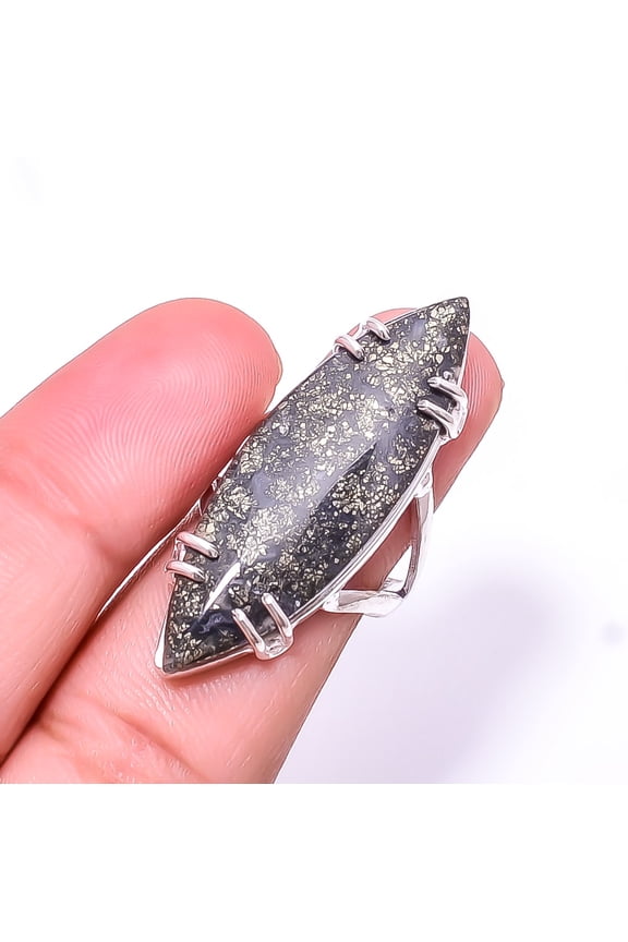 Marcasite -Callahan Mine Solitaire Gemstone Handmade 925 Sterling Silver Ring s.7.5, Marcasite Ring R_8024_295_189