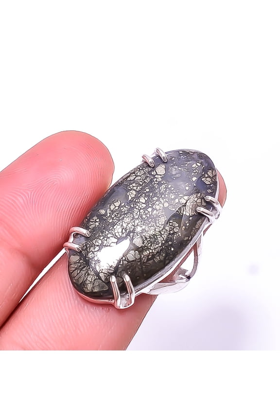 Marcasite -Callahan Mine Solitaire Gemstone Handmade 925 Sterling Silver Ring s.8.5, Marcasite Ring R_8024_295_27