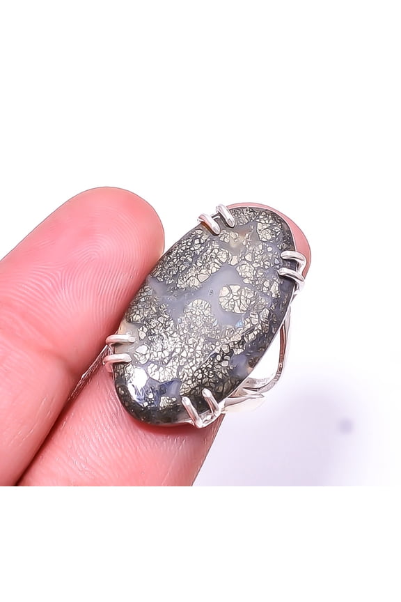 Marcasite -Callahan Mine Solitaire Gemstone Handmade 925 Sterling Silver Ring s.9.5, Marcasite Ring R_8024_295_219