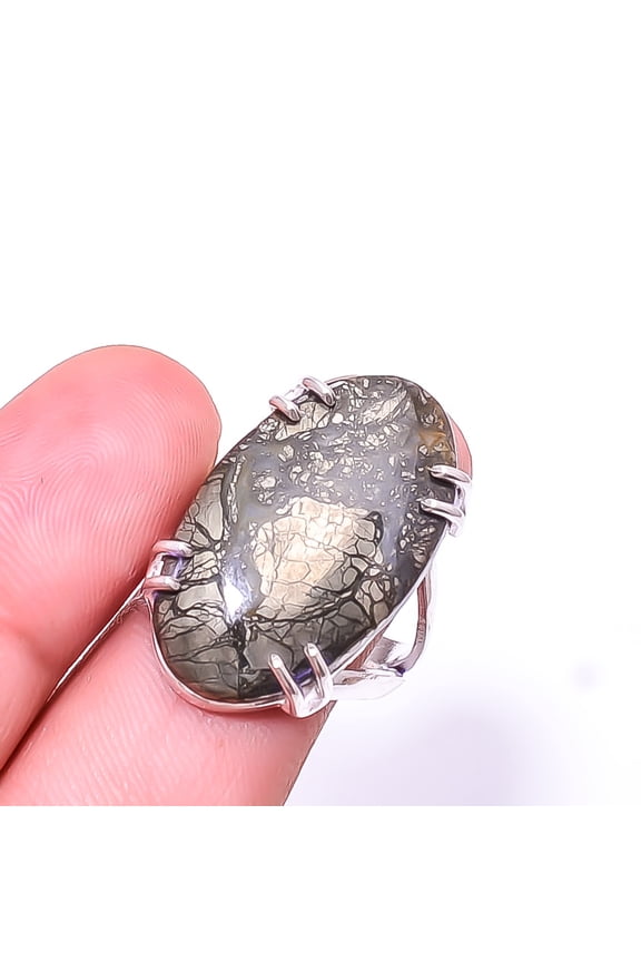 Marcasite -Callahan Mine Solitaire Gemstone Handmade 925 Silver Plated Ring s.9, Marcasite Ring R_8024_295_65