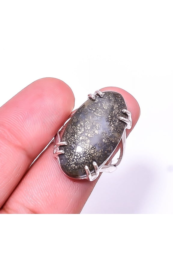 Marcasite -Callahan Mine Solitaire Gemstone Handmade 925 Sterling Silver Ring s.7.5, Marcasite Ring R_8024_295_213