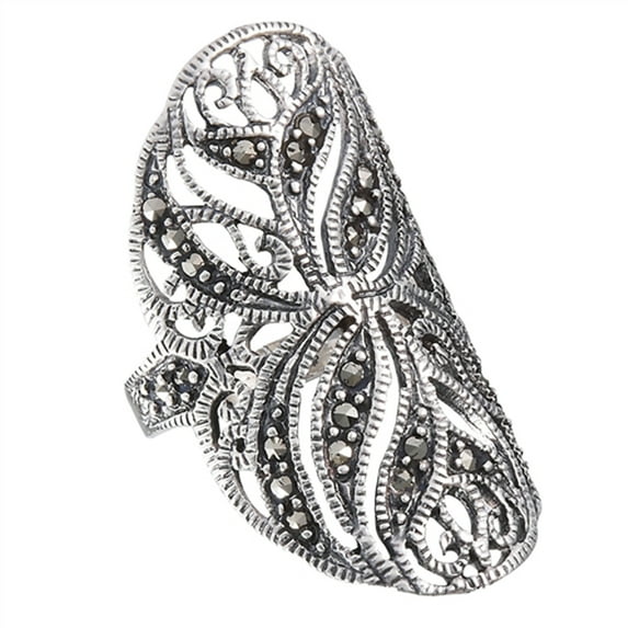 Marcasite Filigree Swirl Statement Ring .925 Sterling Silver Band Jewelry Female Male Unisex Size 7