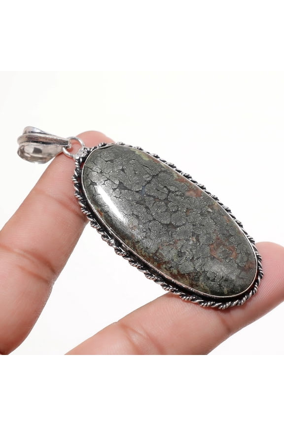 Marcasite Oval Gemstone Pendant Handmade Antique Design Jewelry 3.10" FP 1124