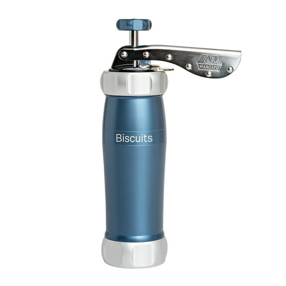 Marcato Design Series Biscuit Maker Press, Includes 20 Cookie Disc Shapes, Blue