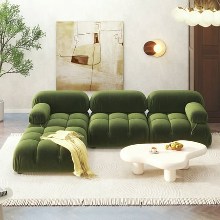 Jennifer Taylor Home Marcel 109.5" Bubble Modular Modern 4-Piece Reversible Sectional Sofa, Olive Green Performance Velvet