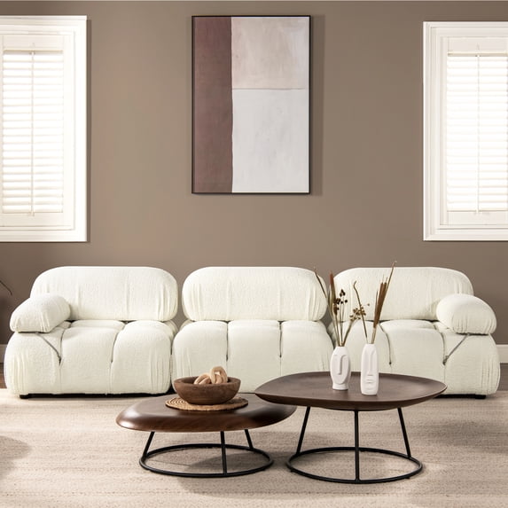 Marcel 109.5" Bubble Modular Modern 3-Piece Sofa, Ivory White Boucle