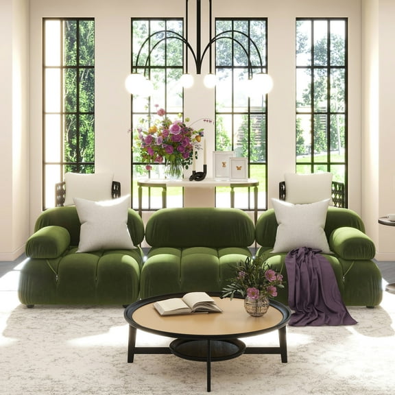Marcel 109.5" Bubble Modular Modern 3-Piece Sofa Olive Green