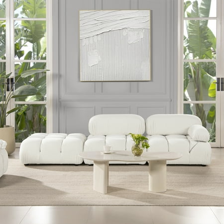 Marcel 109.5" Bubble Modular Modern Chaise Single Arm 3-Piece Sofa, Ivory White Boucle