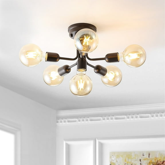 JONATHAN Y Marcel 20" 6-Light Globe Farmhouse Modern Iron Bistro LED Semi Flush Mount, Oil Rubbed Bronze, JYL9541A