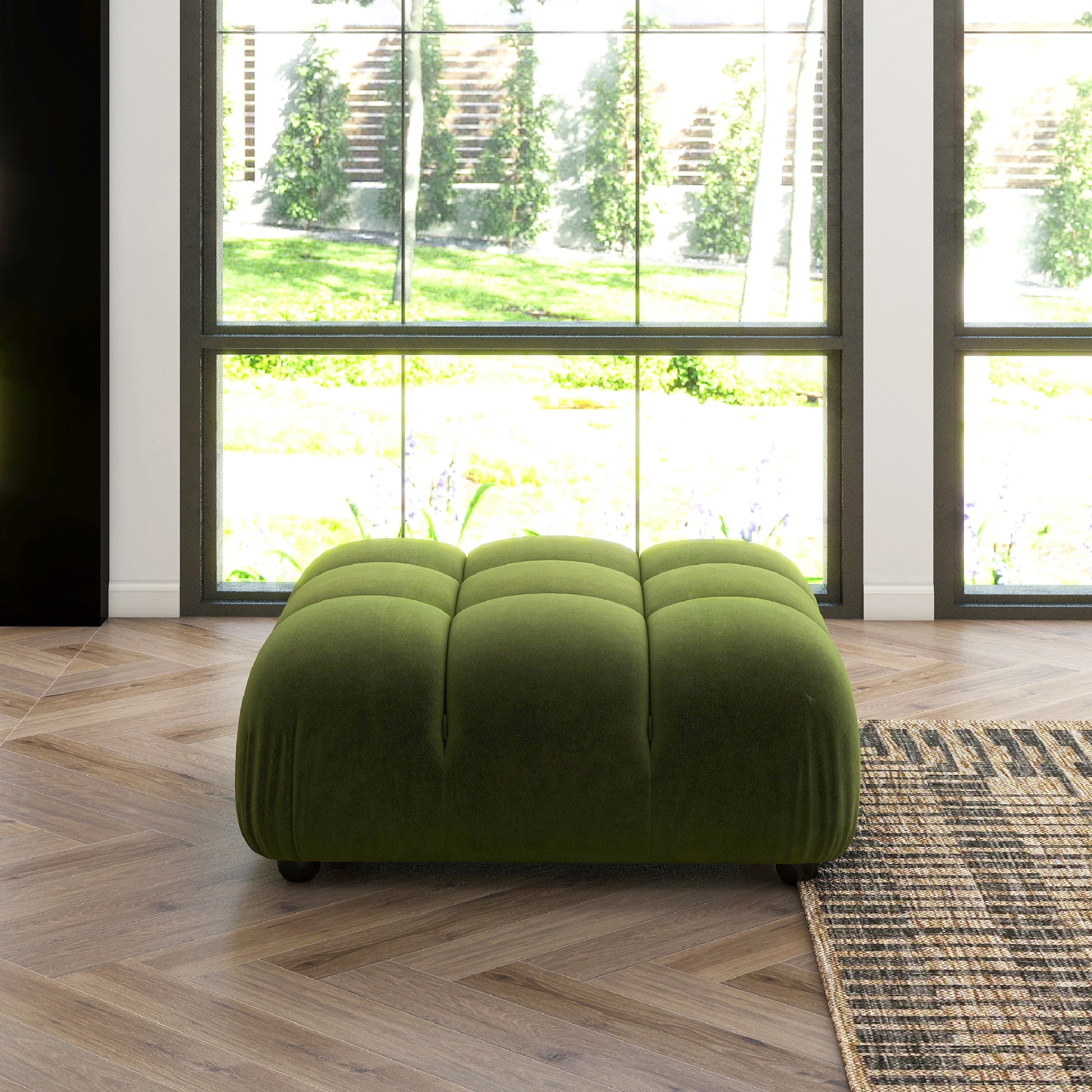 Olive Green Velvet Tufted Modular Cocktail Ottoman
