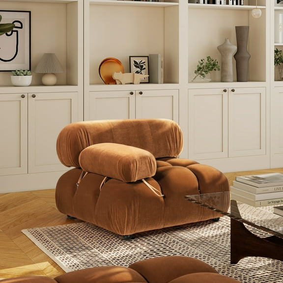 Marcel 36" Bubble Modular Modern Lounge Arm Chair with Orange Performance Velvet