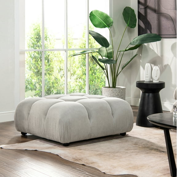 Marcel 36" Modular Modern Cocktail Ottoman Pebble Gray Corduroy