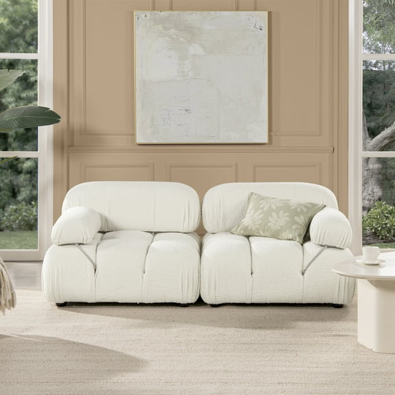 Marcel 72.5" Bubble Modular Modern 2-Piece Loveseat Sofa, Ivory White Boucle