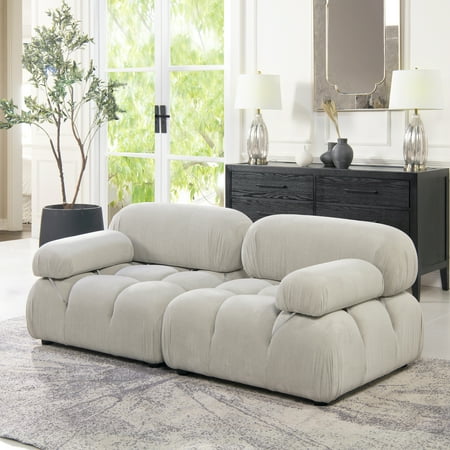 Marcel 72.5" Bubble Modular Modern 2-Piece Loveseat Sofa, Pebble Gray Corduroy