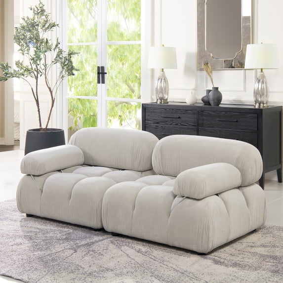 Marcel 72.5" Bubble Modular Modern 2-Piece Loveseat Sofa, Pebble Gray Corduroy