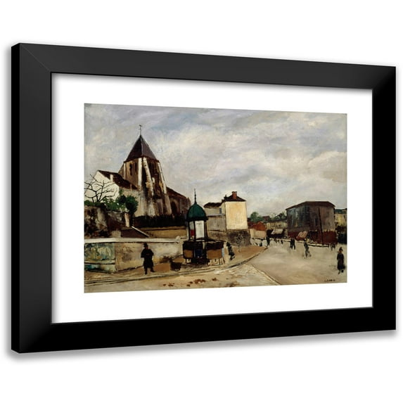 Marcel Leprin 14x11 Black Modern Framed Museum Art Print Titled - The Saint-Germain-De-Charonne Church, Place Saint-Blaise and Rue De Bagnolet (1920)