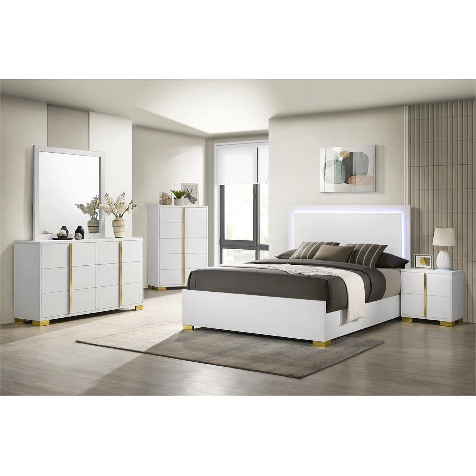 Marceline 4-piece Full Bedroom Set with LED Headboard White