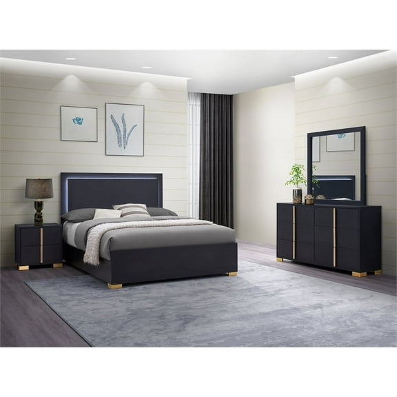 Marceline 5-piece Eastern King Bedroom Set with LED Headboard Black